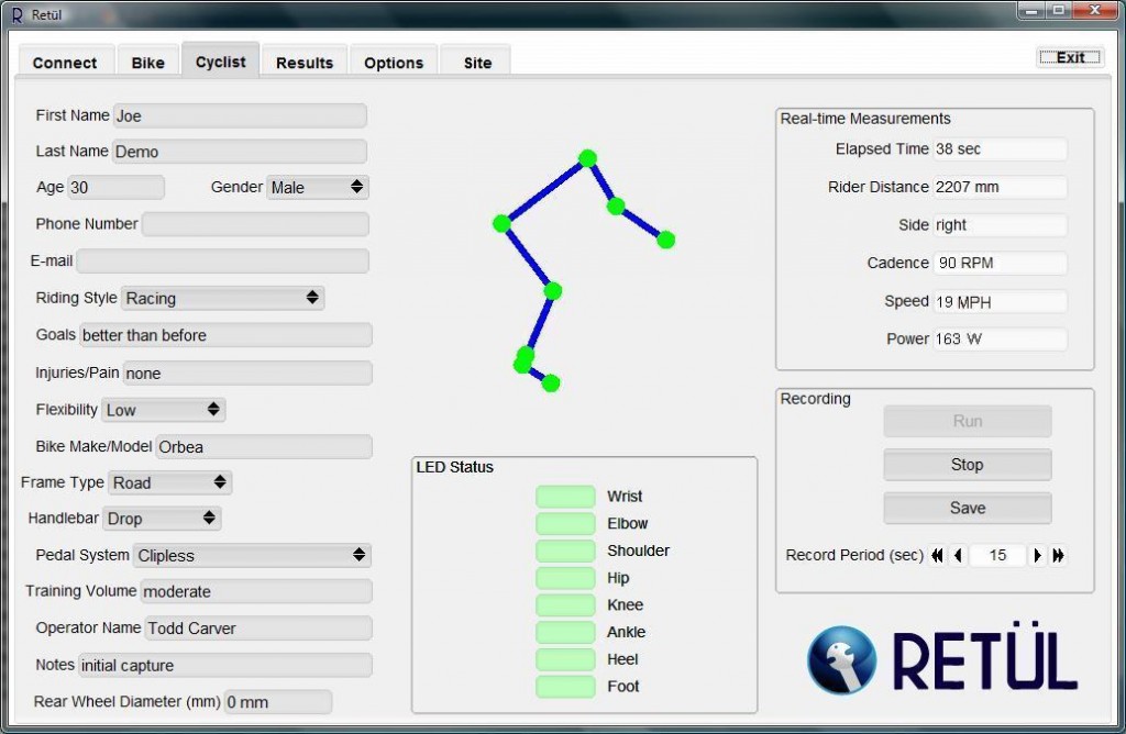 Retul Cyclist Tab Screen Shot